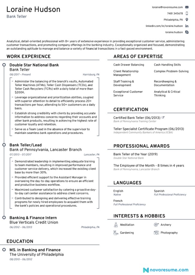 Bank Teller Resume Objective