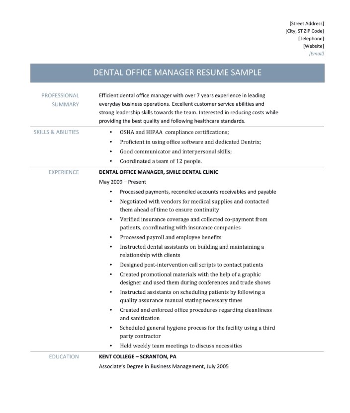 Dental Office Manager Resume Sample