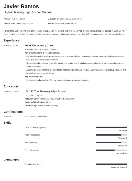 High School Job Resume Template