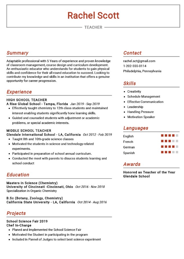 High School Teacher Resume