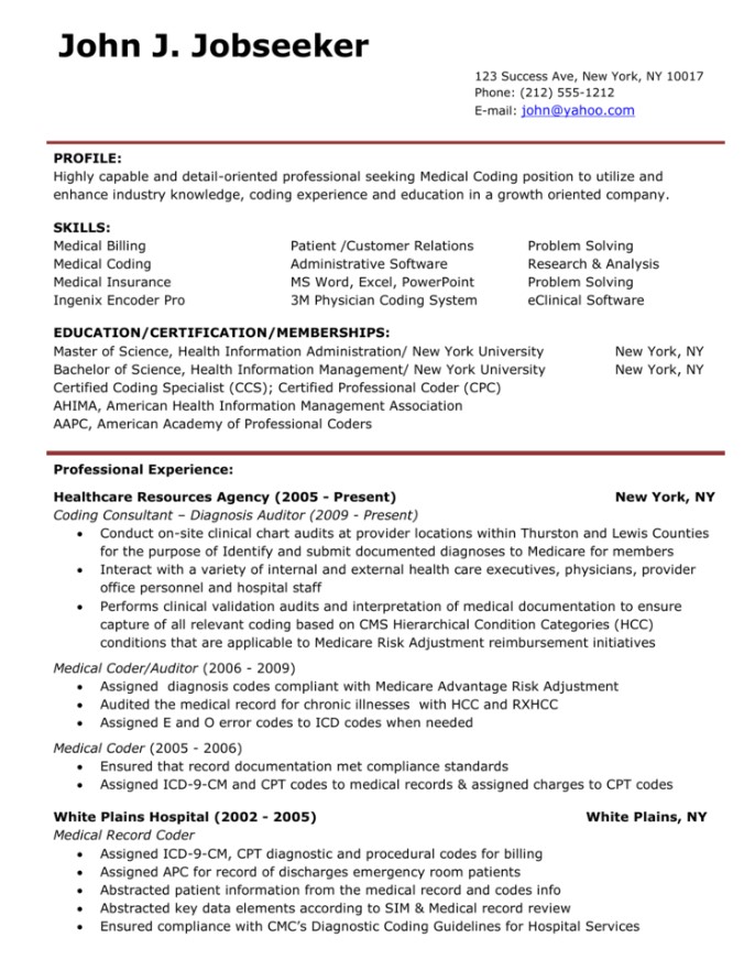 Medical Billing And Coding Resume