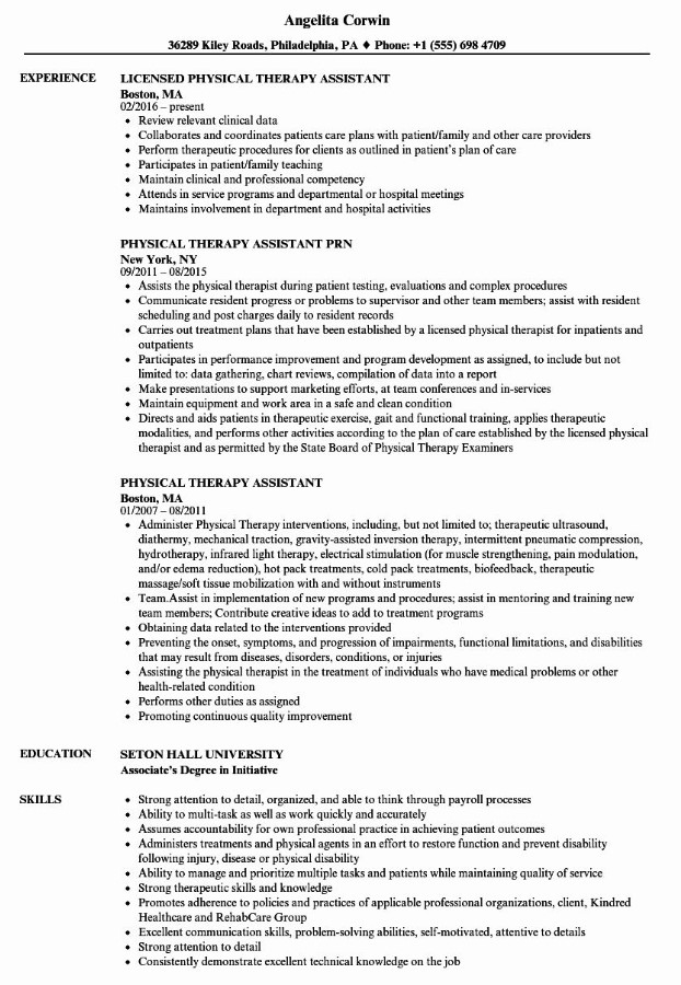 Physical Therapy Assistant Resume Examples