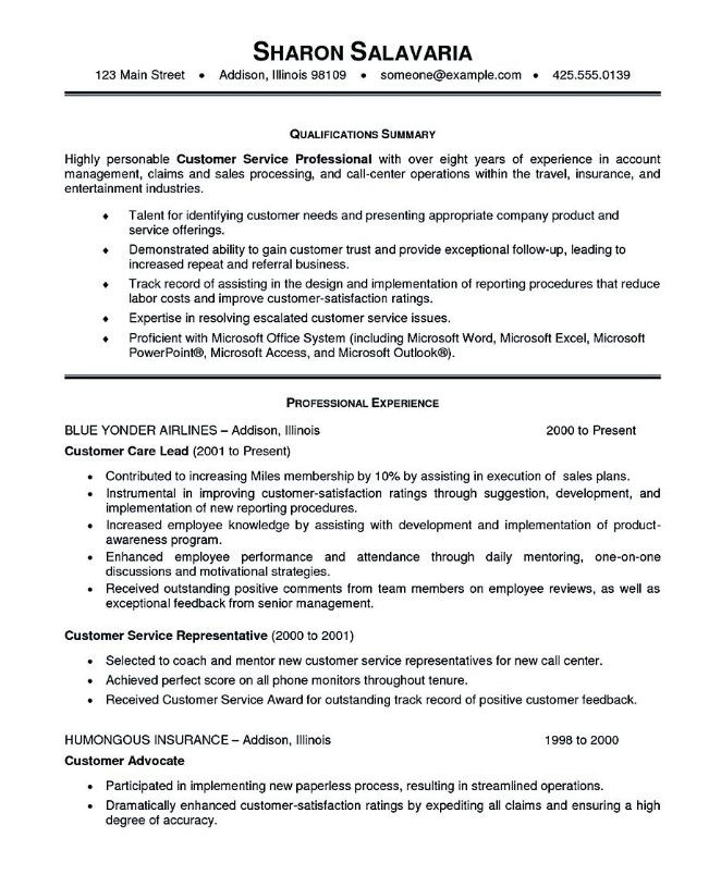 Resume Ideas For Customer Service