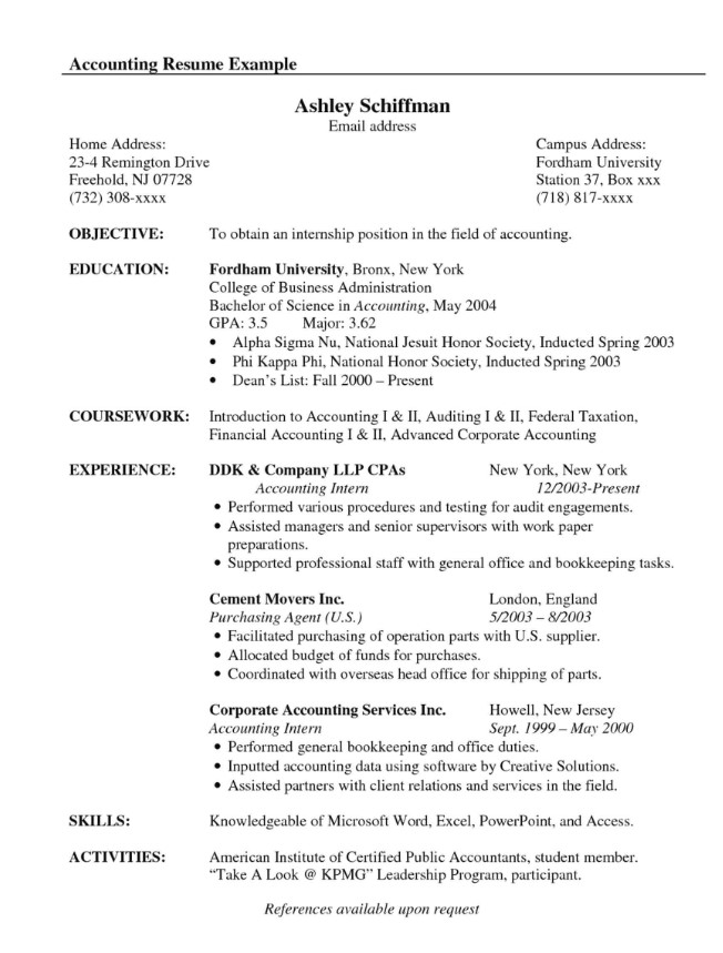 Resume Objective Examples For Accounting