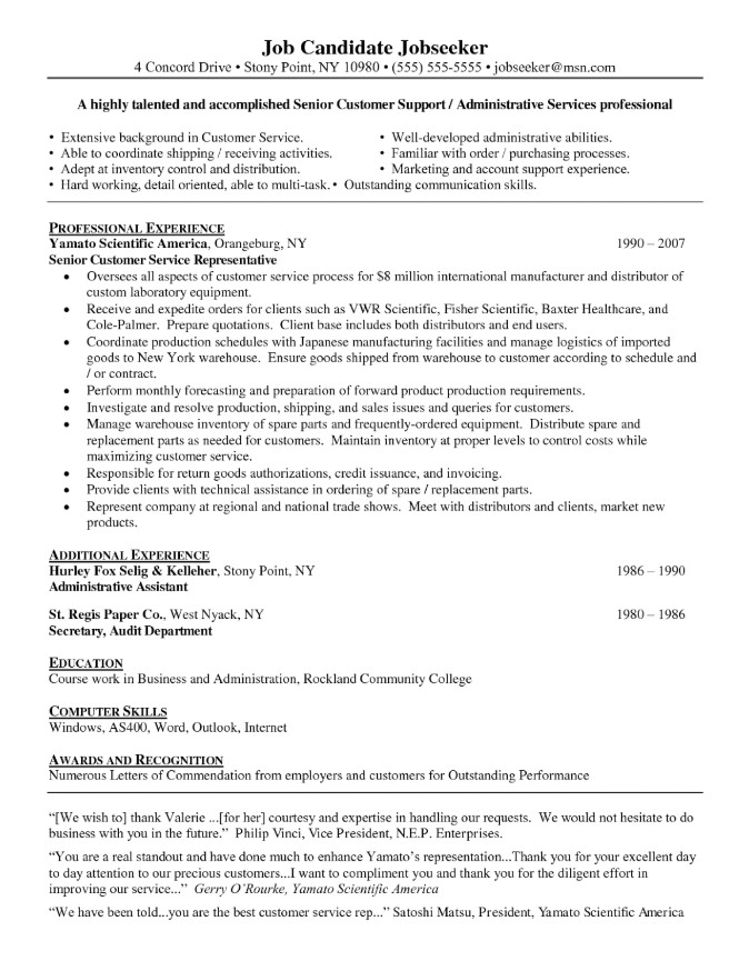 Resume Objective For Customer Service