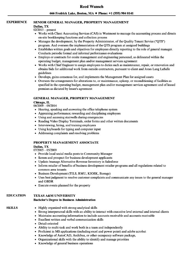 Sample Resume For Property Manager
