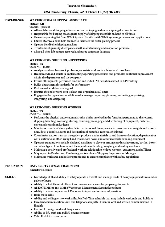 Shipping And Receiving Resume